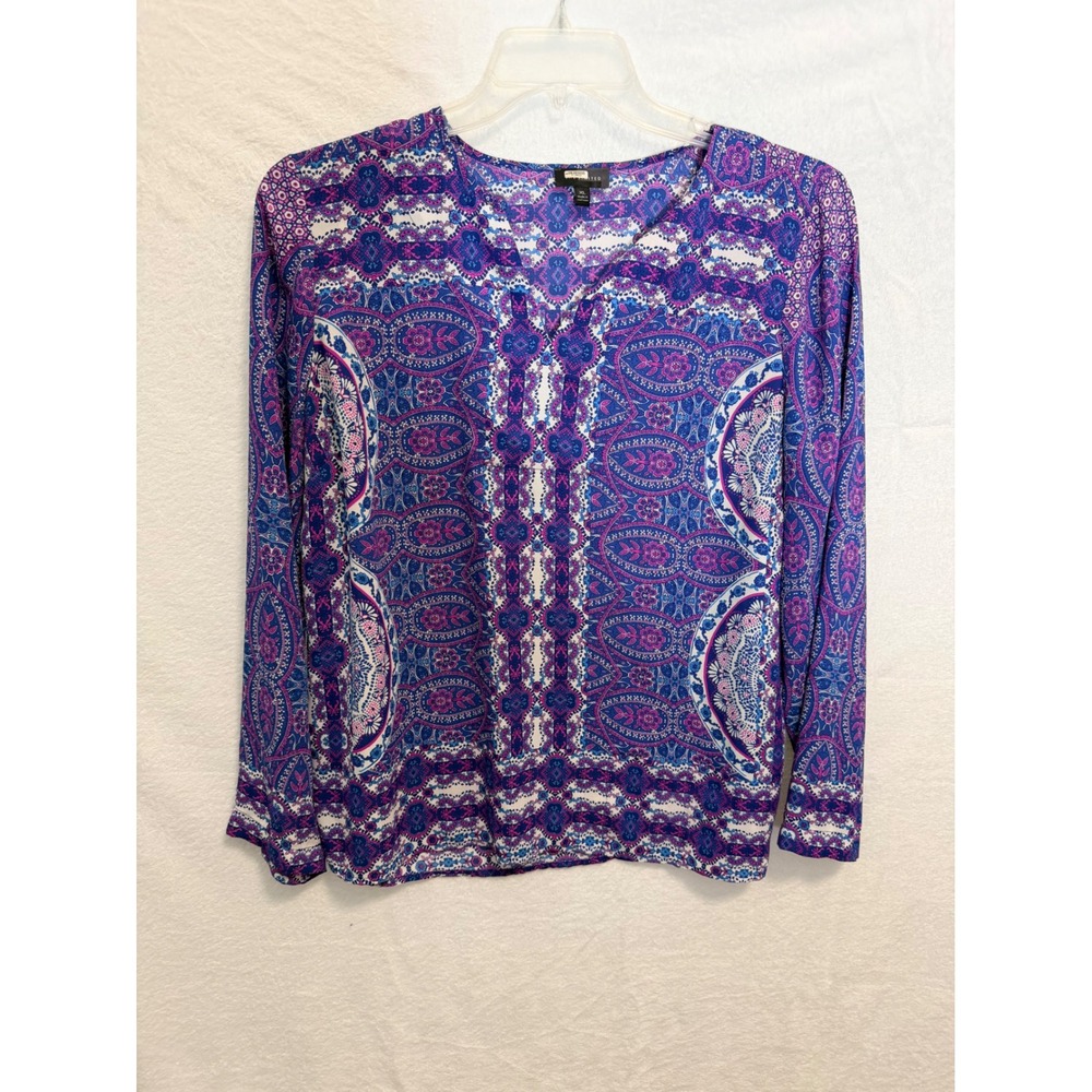 The Limited Women XL Purple Paisley Print Long Sleeve V-Neck Blouse Top T39N6411